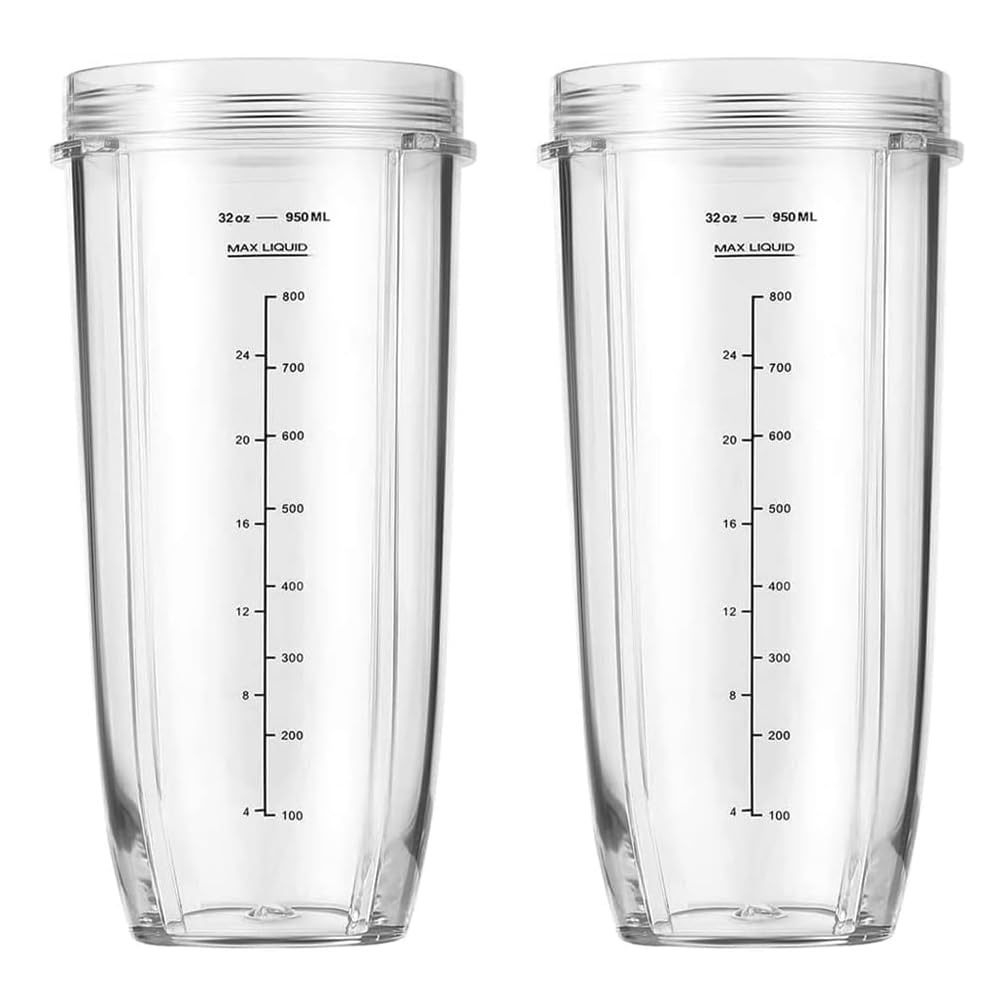 for Ninja Pro Personal Blender Cups 32oz Large Replacement Cup Compatible with Ninja Nutri Professional Plus Kitchen System bl450c BL451C bl481c BN750C bn751c BN801C bn400c SS101C ss351c (2 Pack)