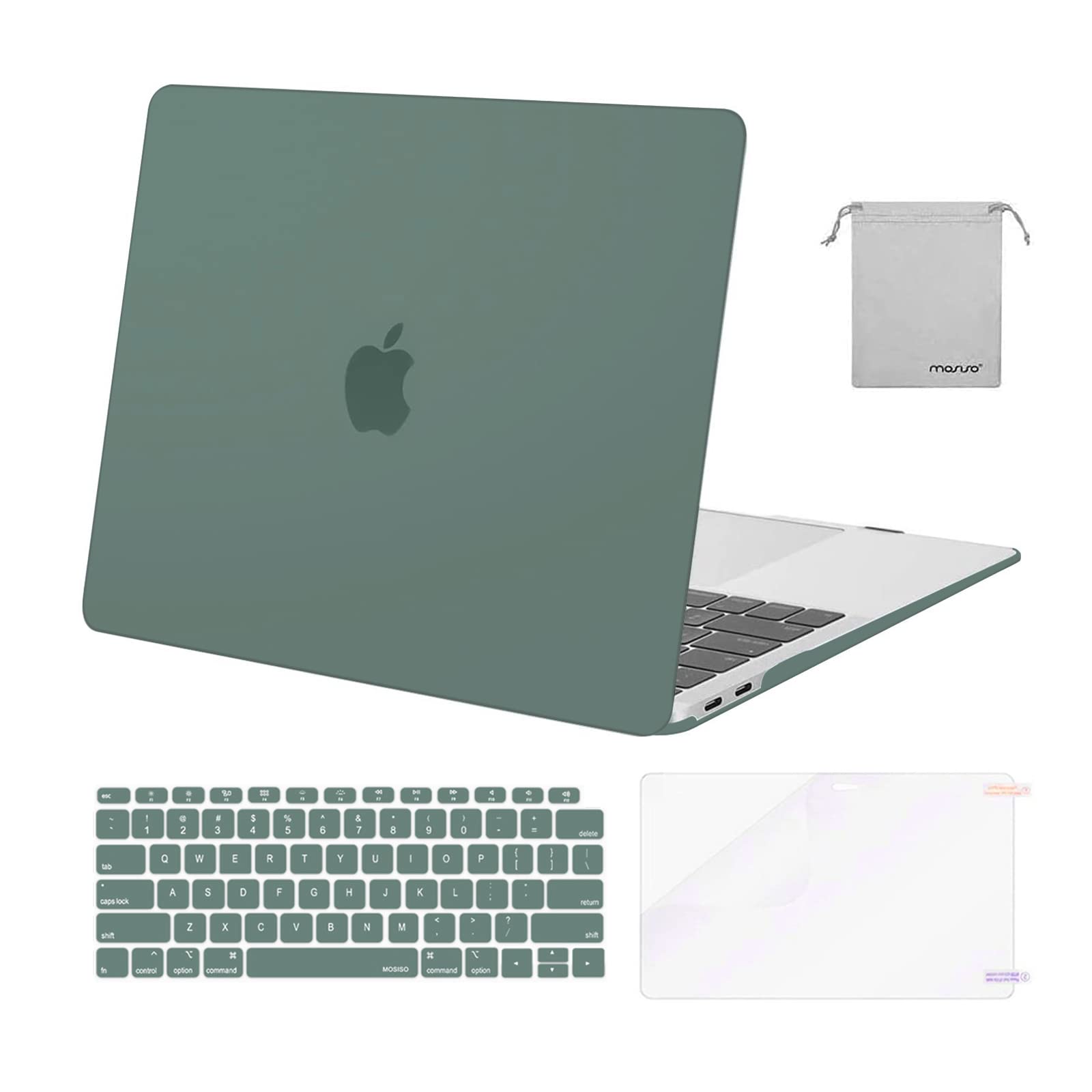 MOSISO Compatible with MacBook Air 13 inch Case M1 Chip 2021-2018 Release A2337 A2179 A1932, Plastic Hard Shell&Keyboard Cover&Screen Film&Storage Bag for MacBook Air 13.3 inch Case, Midnight Green