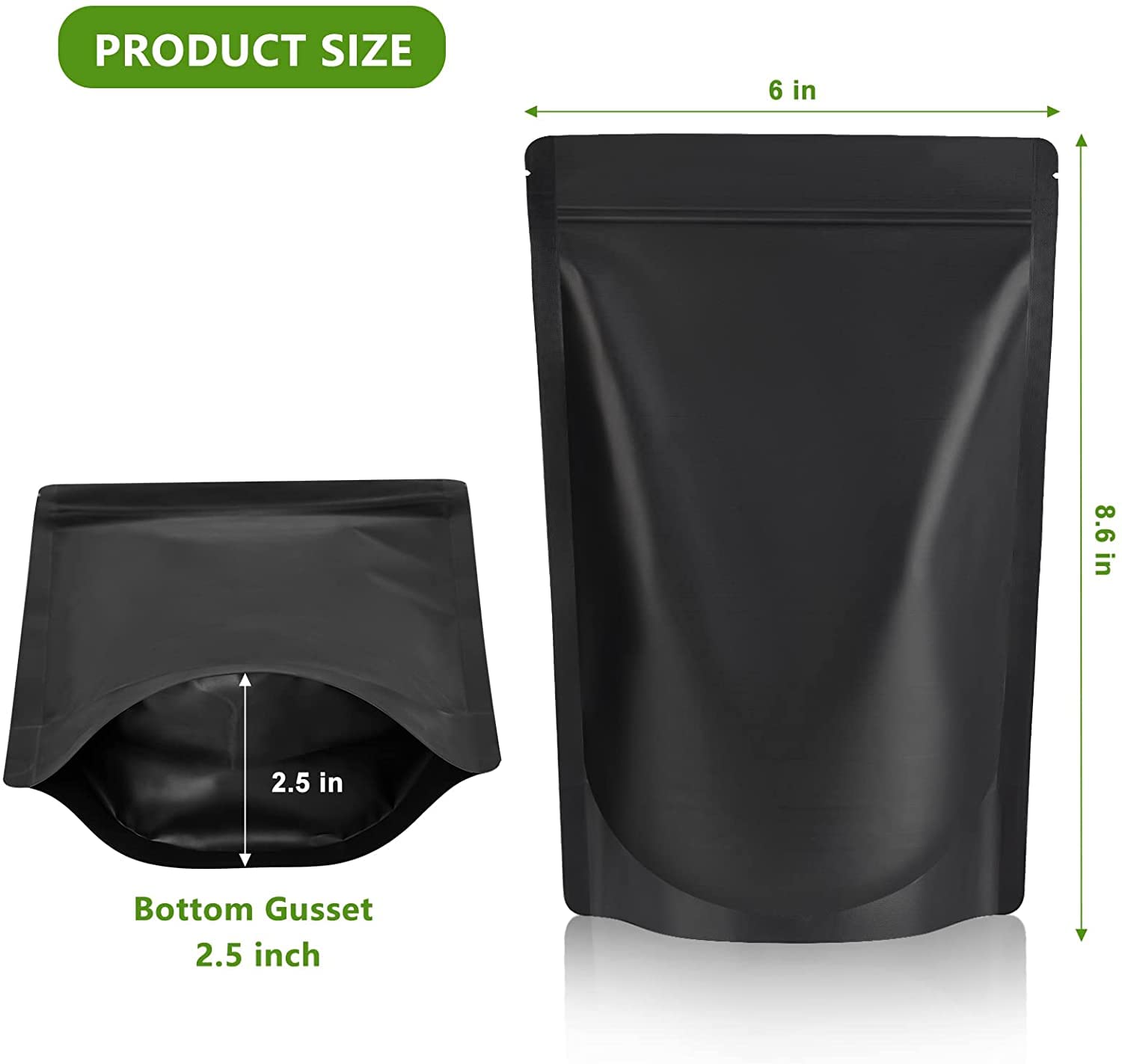 Durimoiy 50 Pack Resealable Stand Up Bags,Smell Proof Pouch Sealable Foil Pouch Bags for Food Storage (Matte Black, 6" x 8.6")
