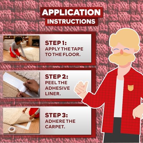 XFasten Double Sided Carpet Tape for Area Rugs 2 Inch x 30 Yards, Residue-Free Carpet Tiles Tape, Removable Heavy-Duty Rug Pad Gripper for Hardwood, Vinyl Flooring Underlayments, Laminate- Wood-Safe