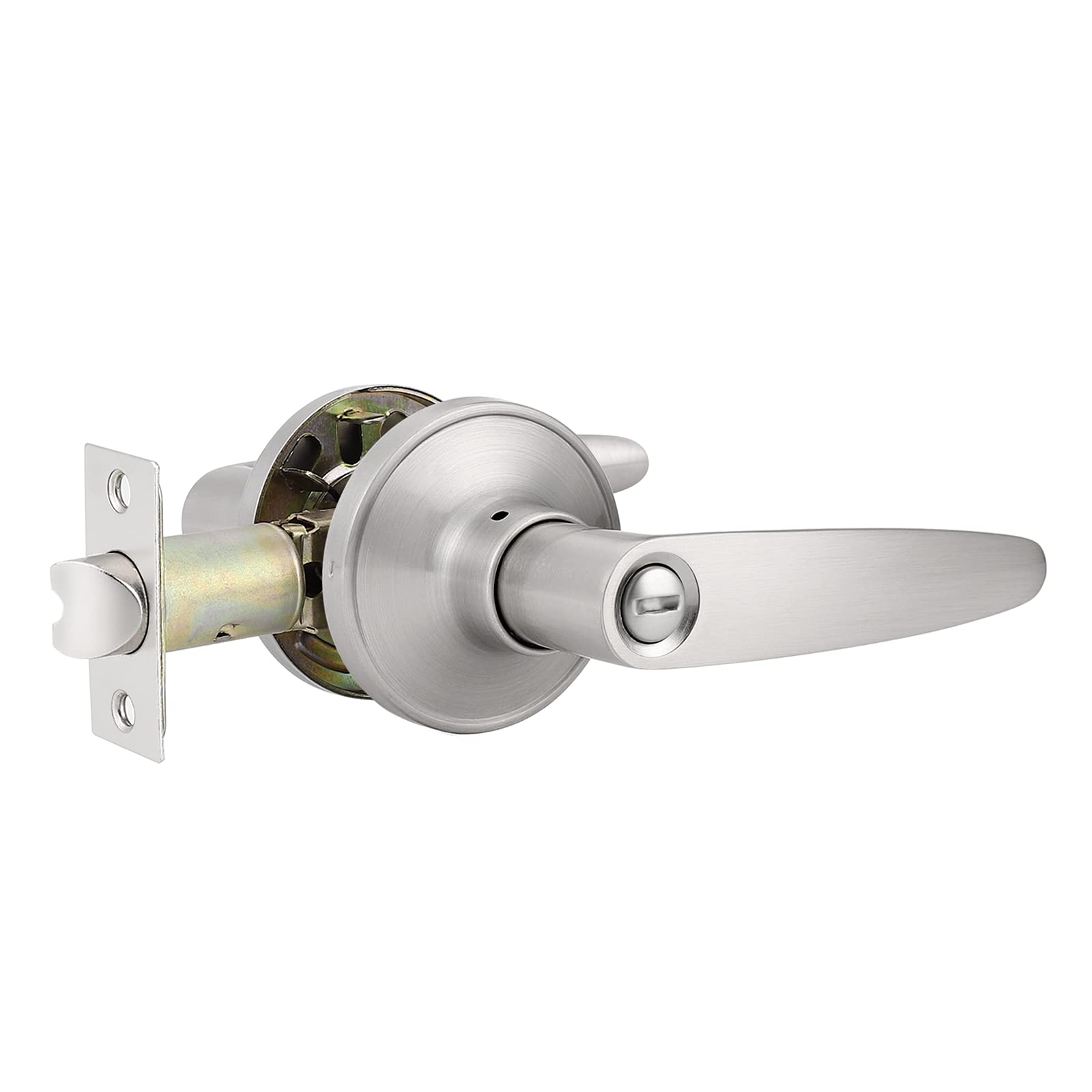 Probrico Satin Nickel Privacy Door Lever Keyless Interior Bed/Bath Door Handle, Reversible for Right & Left for Bathroom or Bedrooms, 1 Pack