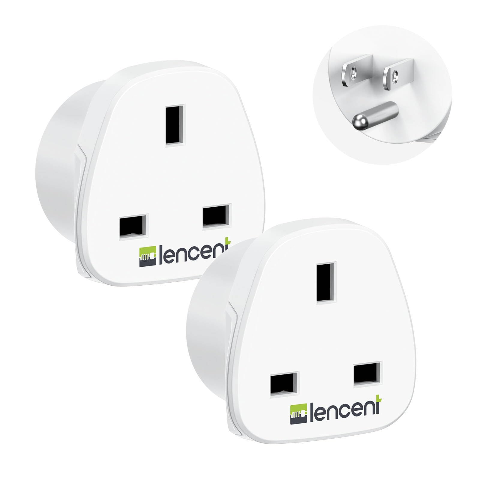 LENCENT UK to CA Canada Plug Adapter, 2 Pack Grounded CA Visitors Travel Converter, Converts All Type G Plugs from United Kingdom UK Singapore Malaysia UAE Ireland Malta Hongkong (Type B