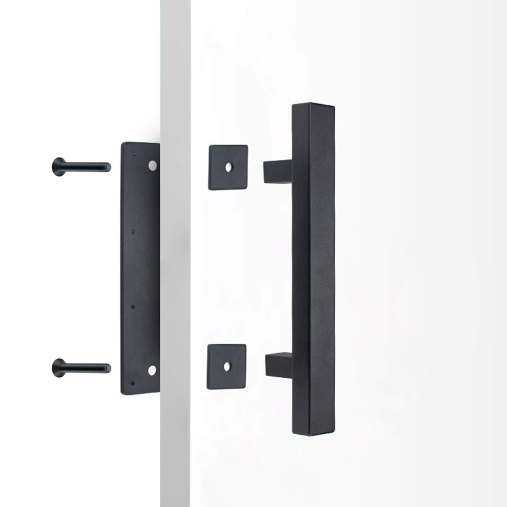 Hedume 12" Sliding Barn Door Handle Pull and Flush Hardware Set, Heavy Duty Solid Carbon Steel Rustic Style, Fit Doors Up to 1 3/4"