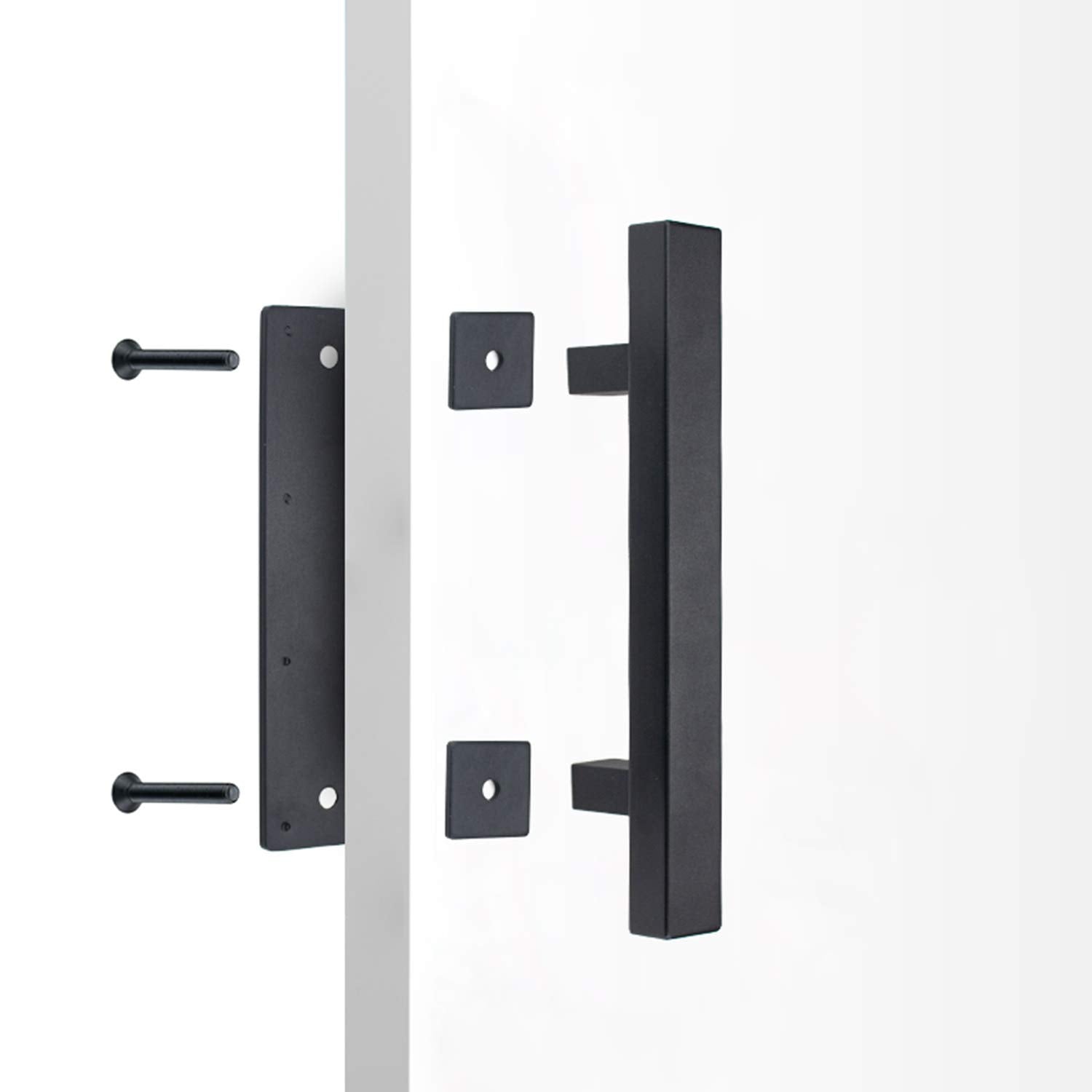 Hedume 12" Sliding Barn Door Handle Pull and Flush Hardware Set, Heavy Duty Solid Carbon Steel Rustic Style, Fit Doors Up to 1 3/4"