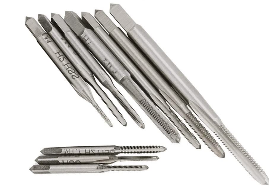 Saipor 10pcs Micro Taps Bit Small Hand Screw Thread Taps M1-M3.5 HSS Mini Metric Plug Tap Screw Tap Drill Tap Drill Set Tapping Tool with Adjustable Tap Wrench 1/16-1/4''