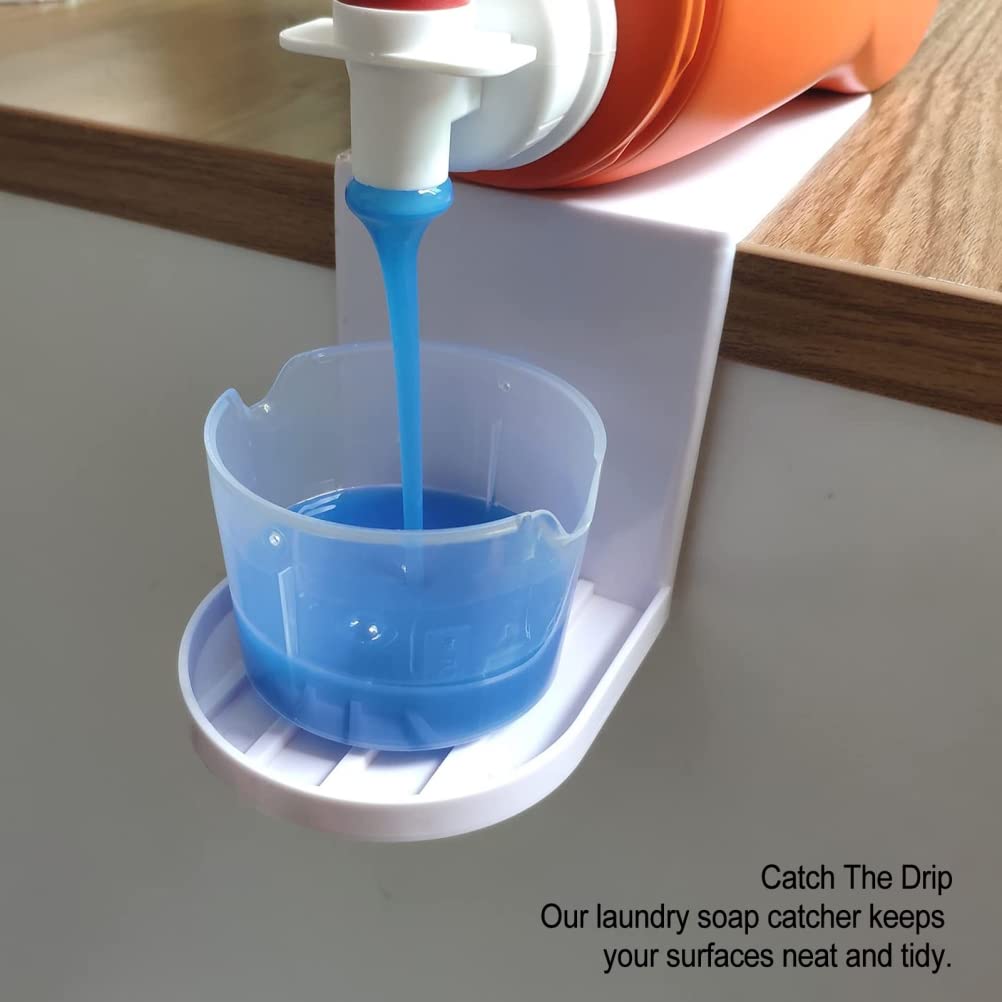 HEITIGN 2 Pack Laundry Detergent Holder Detergent Cup Holder Drip Catcher Soap Tray Laundry Soap Dispenser for Fabric Softener Container