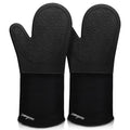 Sungwoo Extra Long Silicone Oven Mitts, Heat Resistant Oven Gloves with Quilted Liner Non-Slip Textured Grip Perfect for BBQ, Baking and Grilling - 14.6 Inch Black