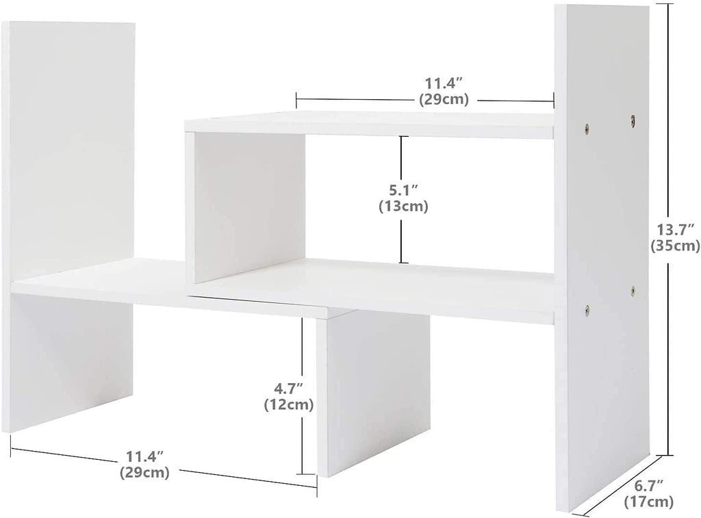 Expandable Wood Desktop Bookshelf Desktop Organizer Office Storage Rack Wood Display Shelf - Free Style Display True Natural Stand Shelf Rack Assembled Bookcase Adjustable Display Rack, White