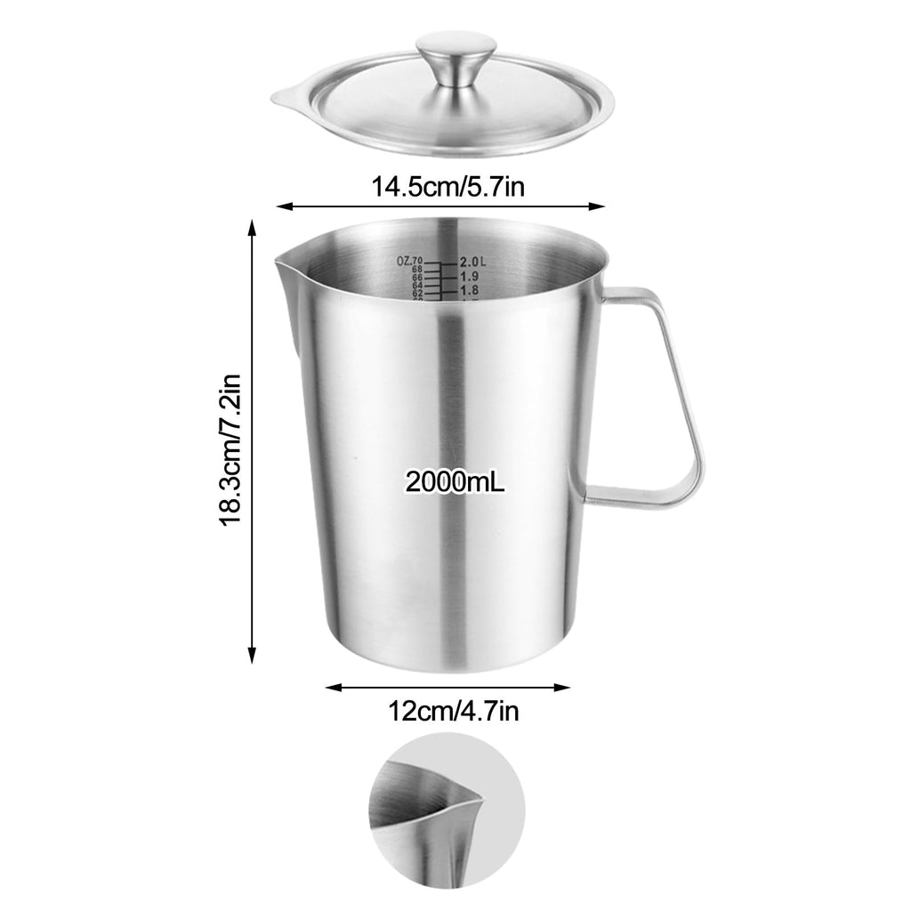 Acrux7 Stainless Steel Measuring Cups with Lids, 8 Cup (2000ml) Metal Measuring Cup, Stainless Steel Pitcher with Lid, Marking and Handle, 64oz