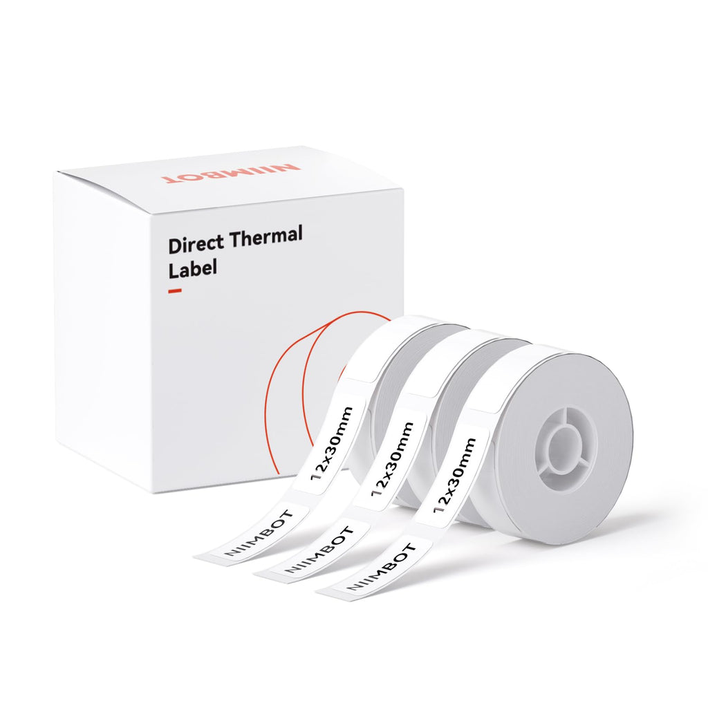 NIIMBOT Label Maker Tape for D11/D110/D101 Label Maker, 12 x 30 mm (0.47'' x 1.18''), 3Rolls for Home Office Labeling Tape Replacement, White