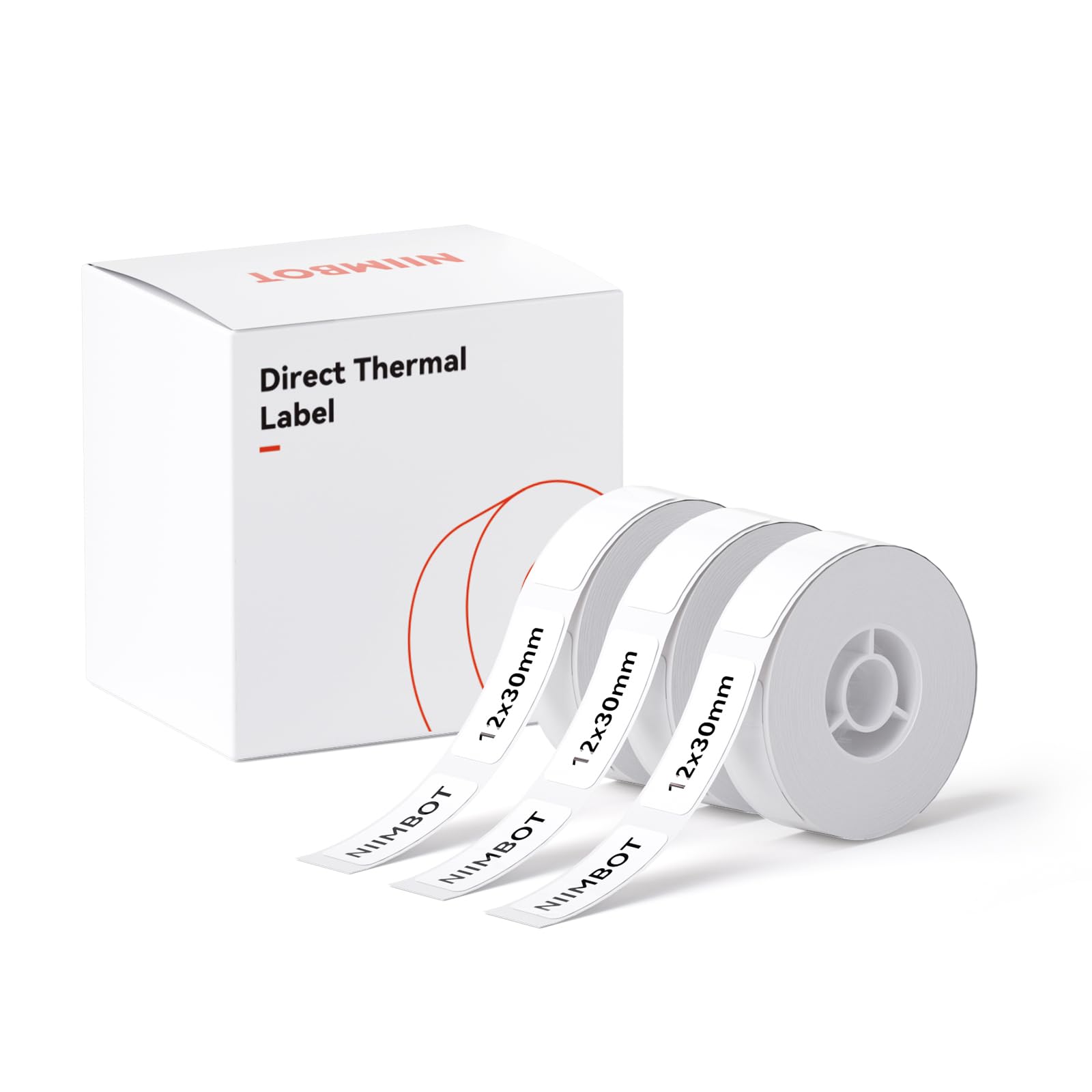 NIIMBOT Label Maker Tape for D11/D110/D101 Label Maker, 12 x 30 mm (0.47'' x 1.18''), 3Rolls for Home Office Labeling Tape Replacement, White