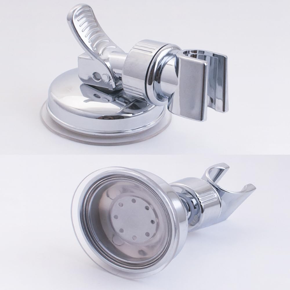 2Pack Adjustable Shower Head Holder,Wall Mounted Suction Cup Stand Removable Suction Cup Handheld Shower Head Bracket No Drill Shower Head Bracket with Chrome Polished for Bathroom