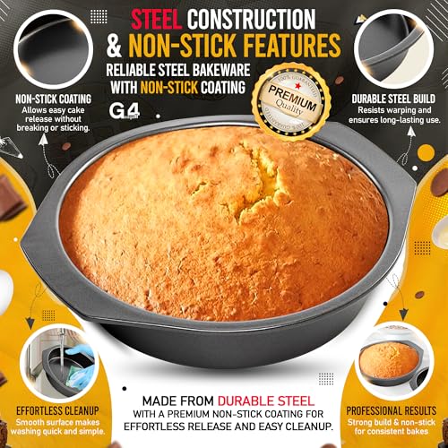 G4gadget 8 Inch Round Cake Pans, Non stick Deep Baking Pan for Round Layer & Cheese cake, Non-Toxic Healthy Metal Cake Tin for Birthday Wedding Party, Straight Side & Dishwasher Safe - Set of 2