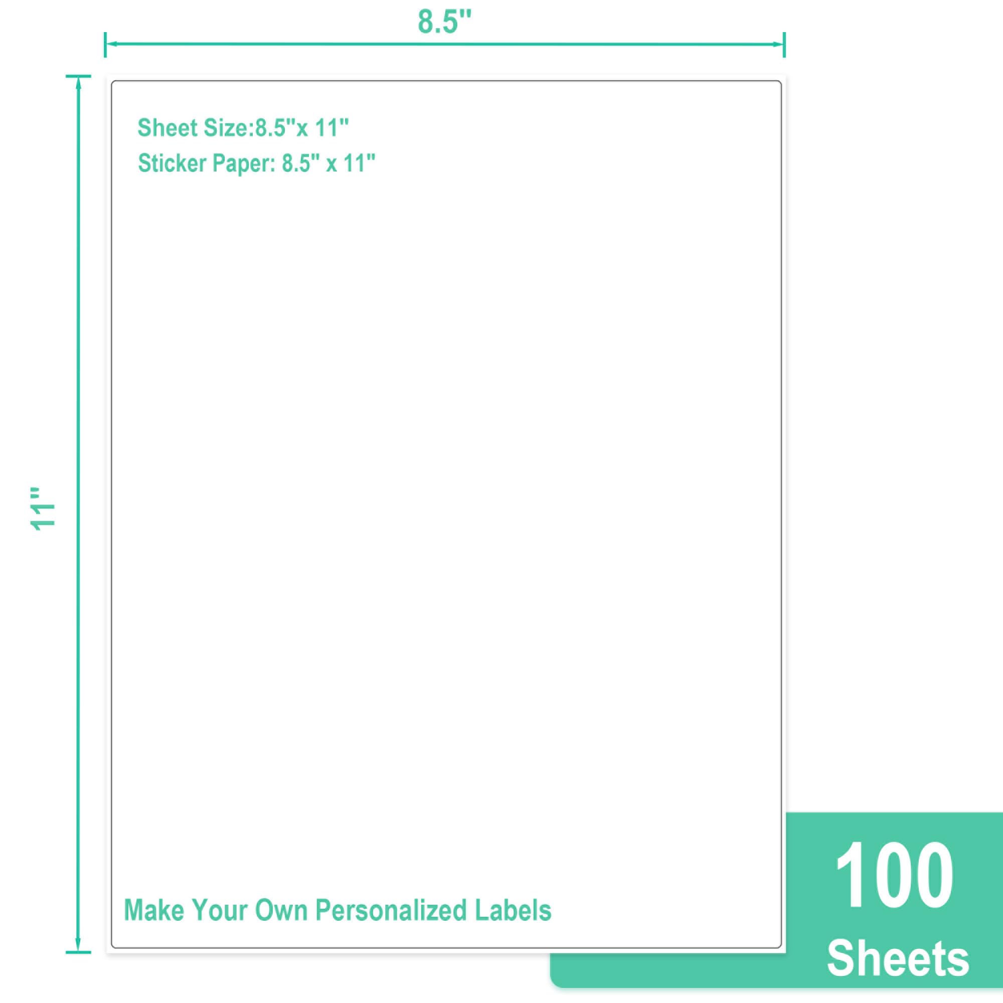 L LIKED 100 Sheets Full Page Label Papers, 8.5 x 11 in Printable White Sticker Paper for Inkjet & Laser Printer - Matte