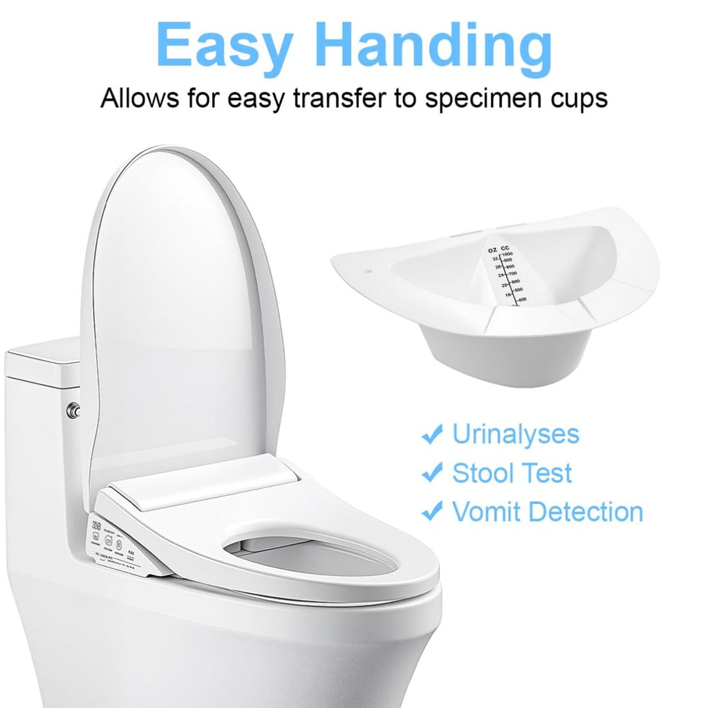 6 PCS Specimen Collector Pan Graduated Urine Hats for Toilets Fits Over Toilets and Commodes 32oz/1000cc Vomit Stool Sample Collection Kit Reusable