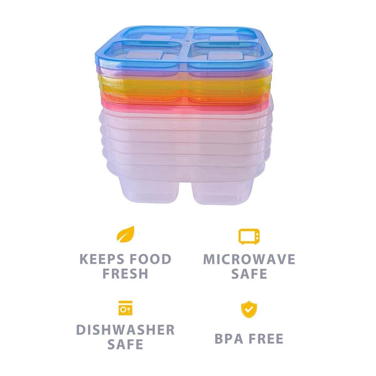 Finorder 4-Compartment Food Containers, Reusable Snack Container for Kids School, Office, Picnic, Portable Snack Lunch Box Meal Prep Containers, Set of 6 (Classic Color Set)