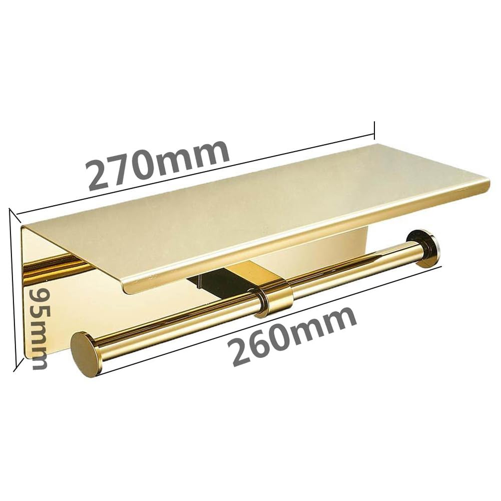 Toilet Paper Holder with Phone Shelf, Wall Mounted Stainless Steel Tissue Dispenser for Bathroom (Double Roll-Silver)