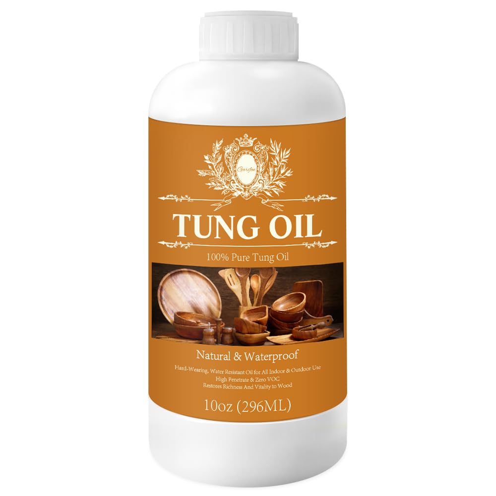 10 OZ Pure Tung Oil for Wood Outdoor/Indoor, Food Grade Sealer, Tung Oil Finish, Waterproof WoodOil for Furniture, Cutting Board, Teak, Floor — Food Safe, Indoor Use