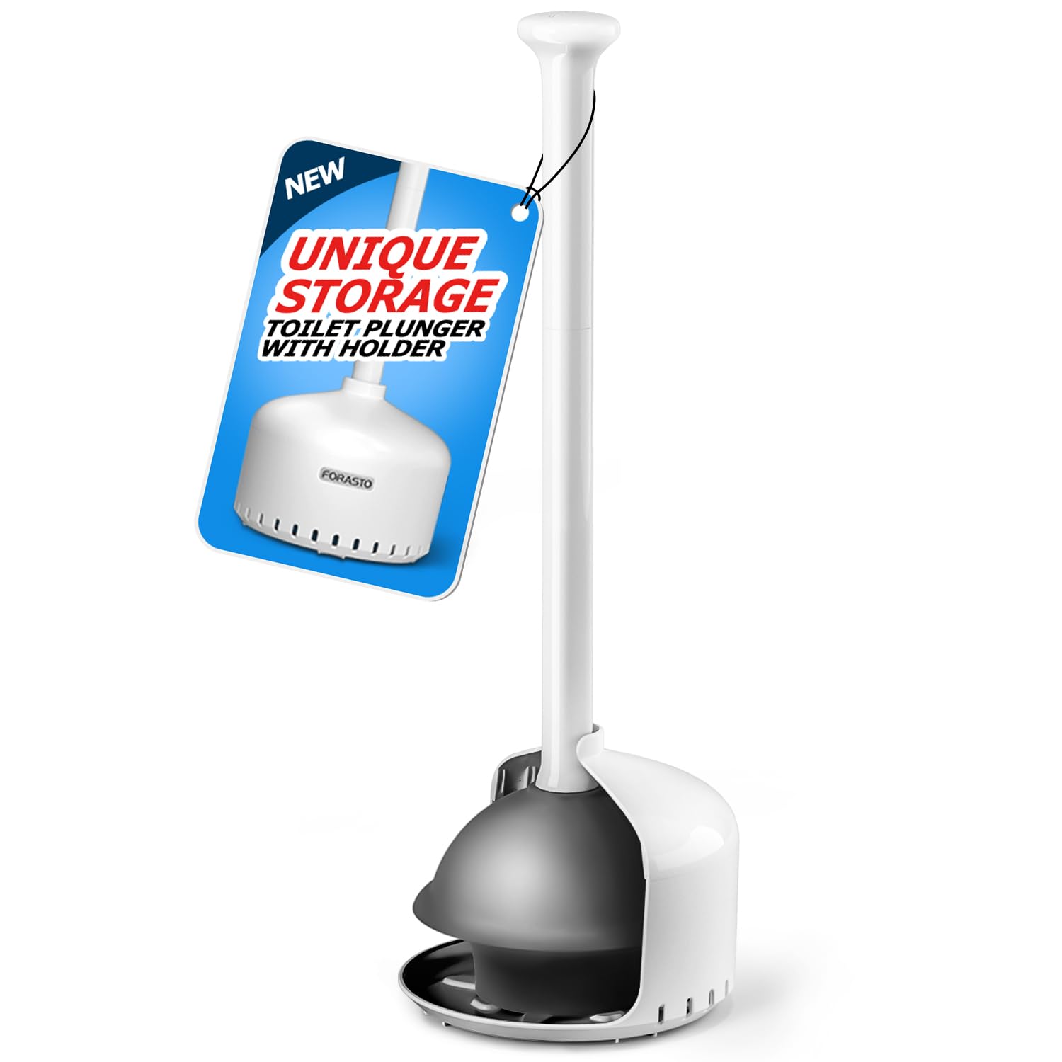 FORASTO Toilet Plunger with Holder，Plungers for Bathroom with Holder, Toilet Plunger Heavy Duty，Bathroom Plunger，Bathroom Decor，Bathroom Accessories，Toilet Bowl Cleaners,18-1/2inch