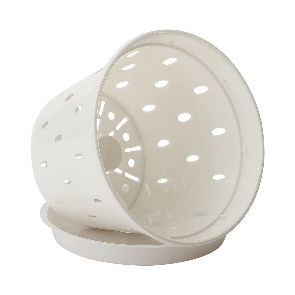 BFYDOAA 5 Pack Orchid Pot, 5.6 Inch Orchid Pots with Holes and Saucers, Clear Plastic Orchid Pots for Indoor and Outdoor Use, Plastic Flower Plant Pot for Plant and Repotting(White)