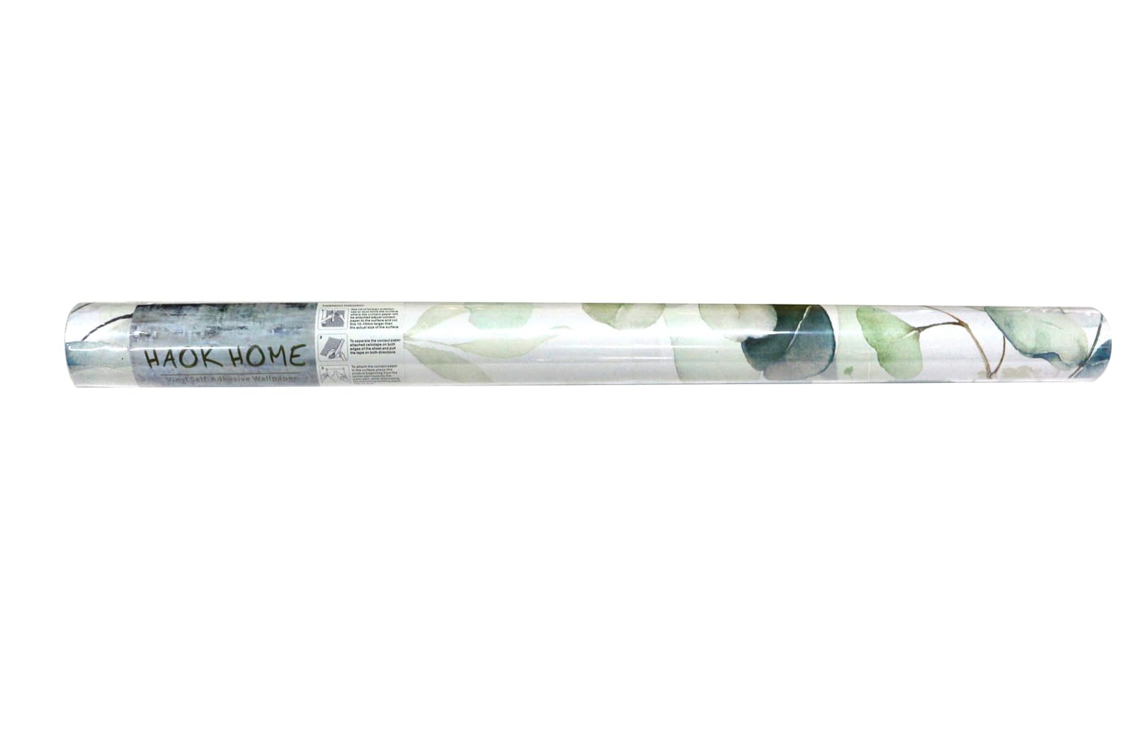 HaokHome Peel and Stick Wallpaper Green/White Eucalyptus Leaf Wall Mural Home Nursery Decor 44.5cm x 3m