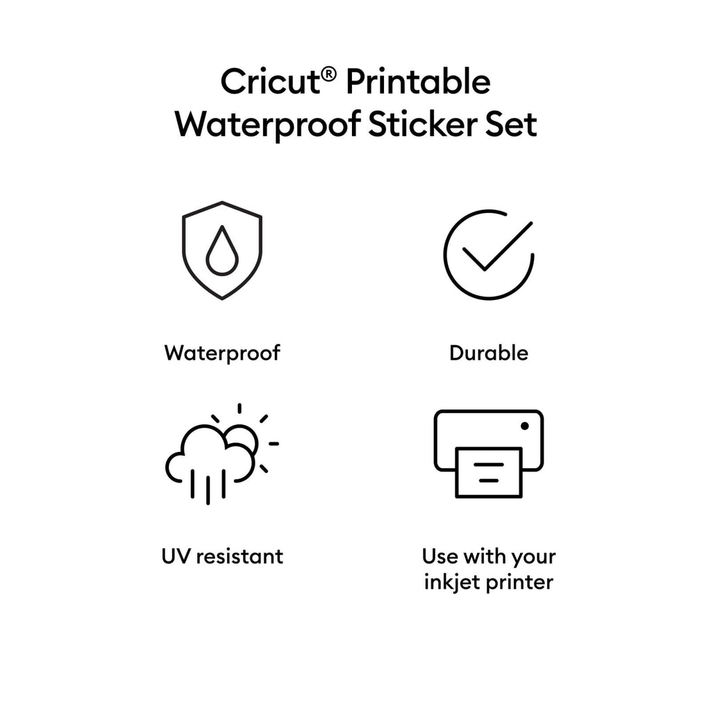 Cricut Printable Waterproof Sticker Set, 20 White Sheets (8.5" x 11") - Compatible with Inkjet Printers - For Joy Xtra, Explore, & Maker Machines