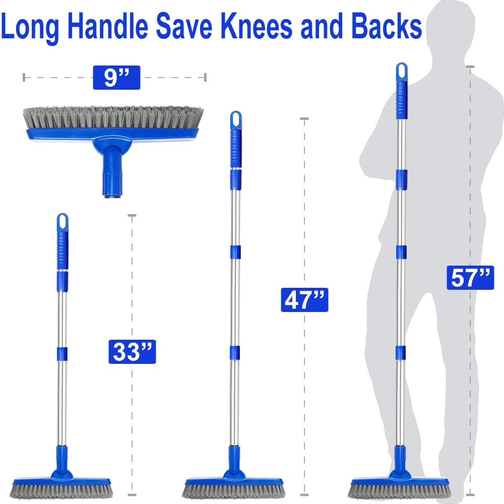 PuriSwiff Grout Cleaner Brush - with 58" Stainless Steel Adjustable Handle, Shower Cleaner Brush FloorScrubber for Grout Lines, Tiles, Corners, and Hard-to-Reach Areas Cleaning Tool