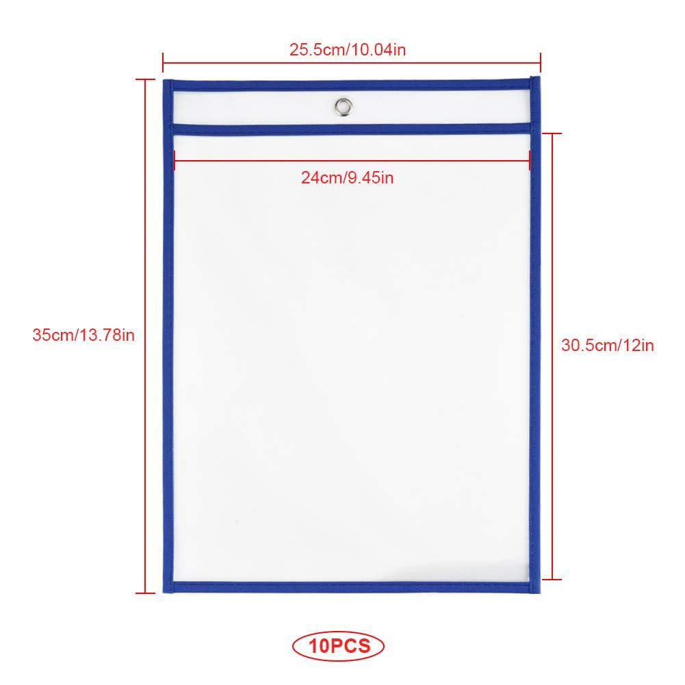 20 Pcs Reusable Dry Erase Pockets Sleeves, 13.6" X 10" Job Ticket Holders, Clear Dry Erase Sheet Protectors for Office School Classroom & More, 10 Colors