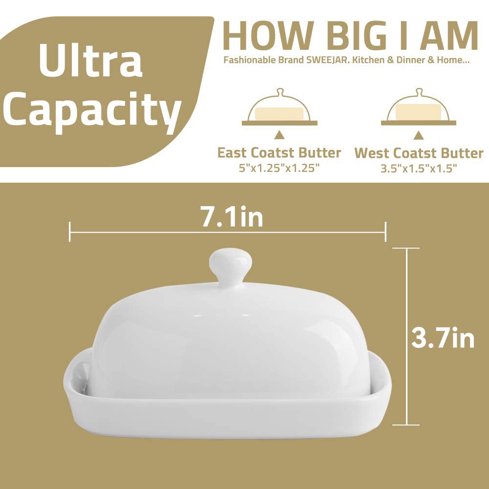 Sweejar Ceramic Butter Dish with Lid, Butter Keeper Container, East/West Coast Butter, 7 inches Butter Storage for Countertop (Turquoise)