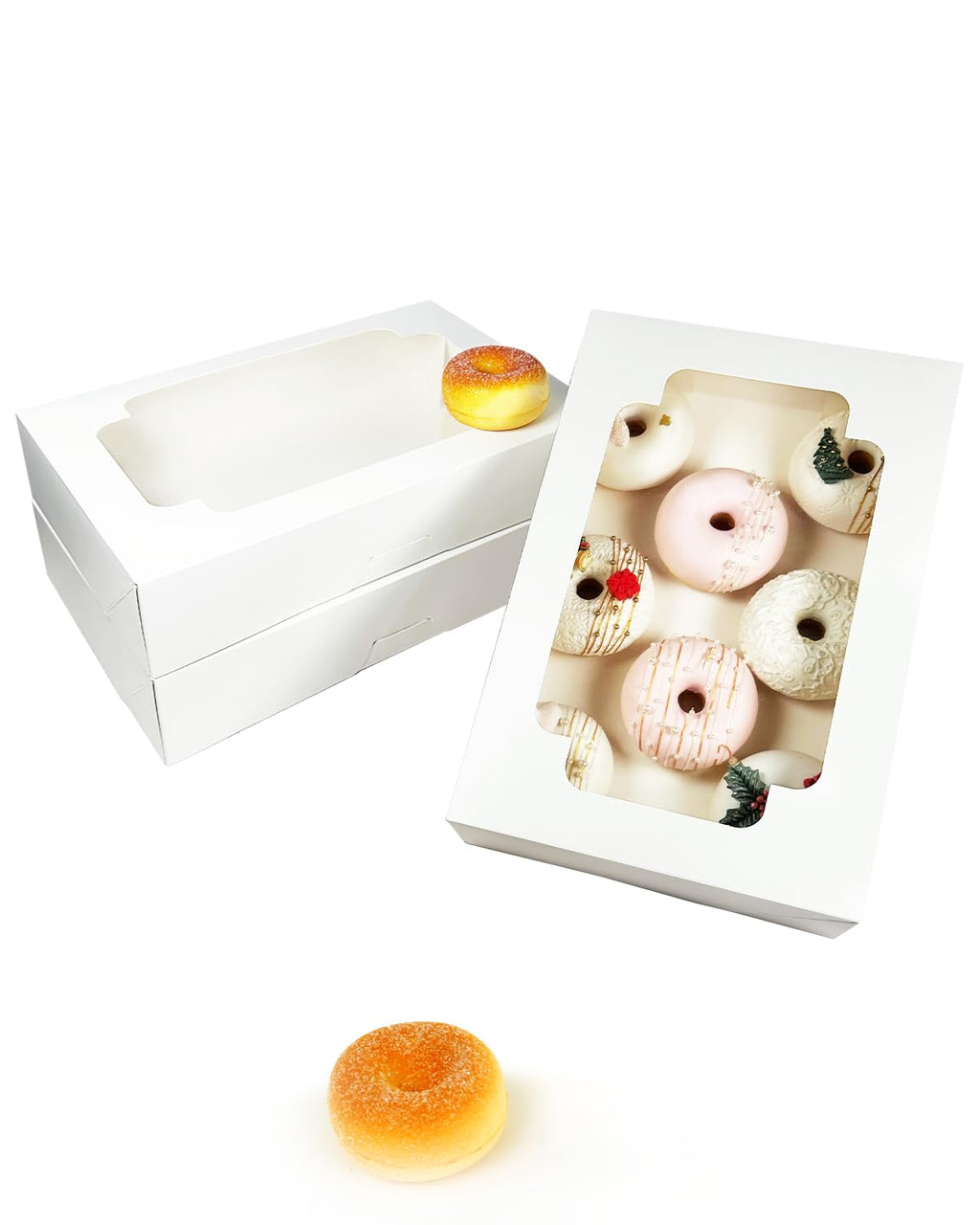 qiqee White 12x8x2.5 Inch Cookie Box with Window 20Pcs Bakery Pastry Macaron Bakery Box For Packaging (Auto-pop Up)
