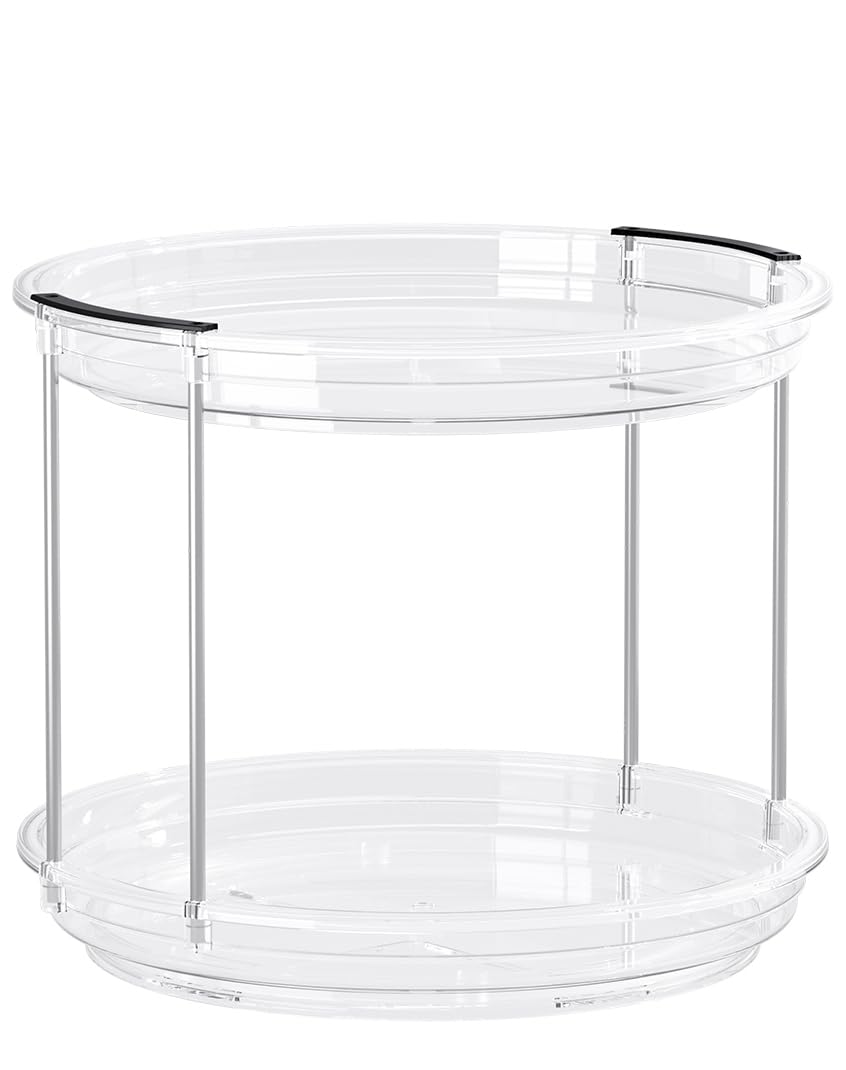 KEGFRES Lazy Susan 2 Tier Organizer Turntable Organization for Cabinet, Rotating Spice Rack Kitchen,Pantry, Bathroom,Makeup Vanity Countertop, Under Sink Organizing(Clear, 9.25in-1Pack)