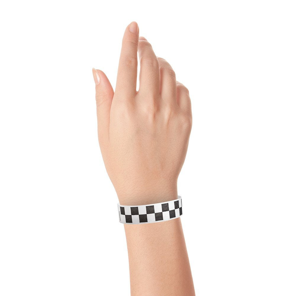 WristCo Black Checkered / Checks 3/4" Tyvek Wristbands - 500 Pack Paper Wristbands For Events
