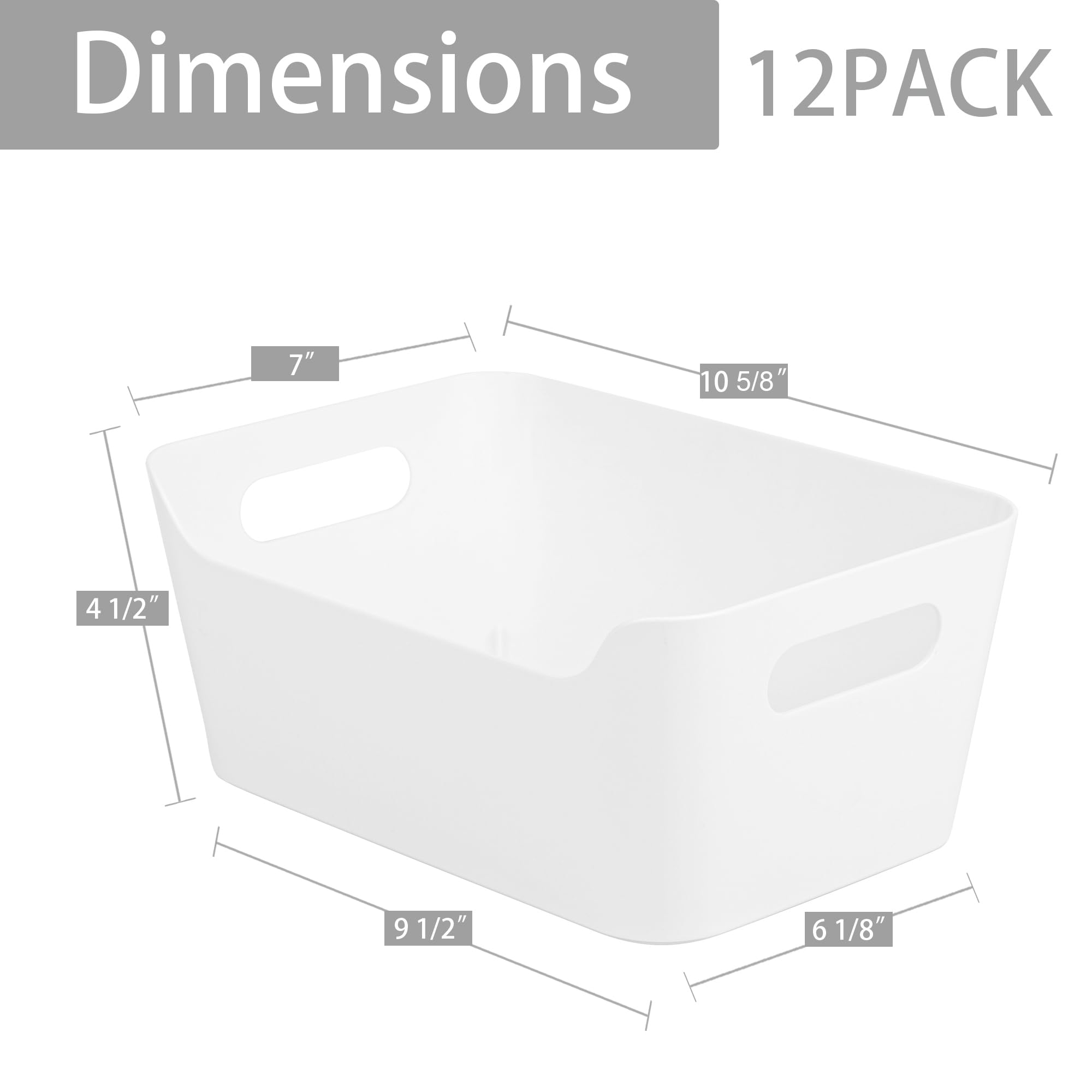 12 Pack Storage Bins, Plastic Storage Containers, Multi-Use White Organizer Bins for Cabinet, Pantry, Drawer, Closet , Countertop or Shelves