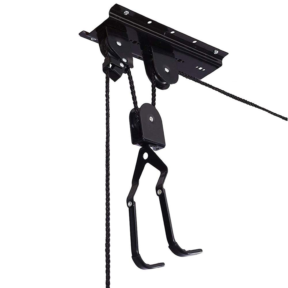HOSKO Garage Bike Lift - Heavy Duty Ceiling Mountain Bicycle Hook Pulley Rack 100lbs Capacity