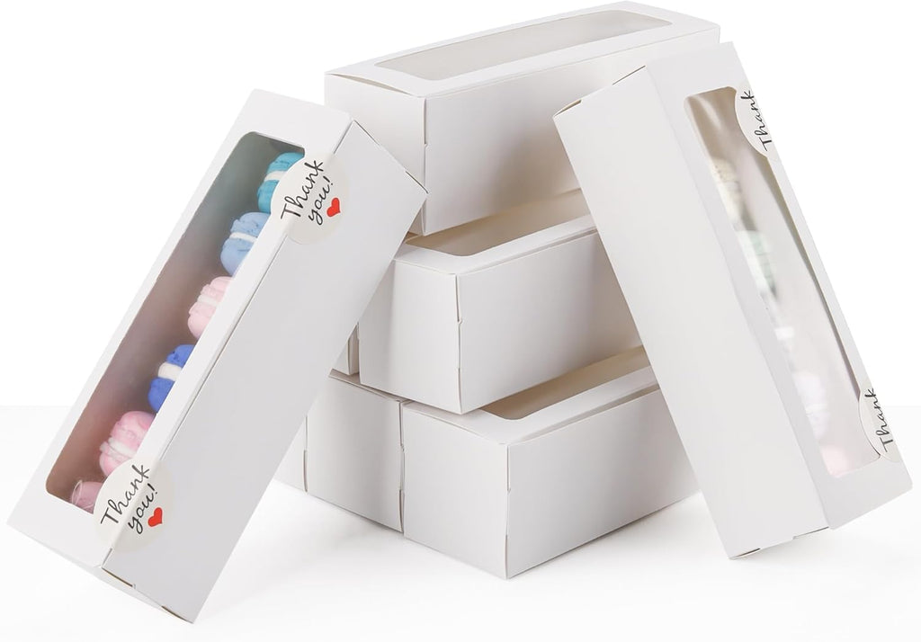 NPLUX 36 Pack Macaron Boxes for 6 Macaron Container Packaging Box with Sticker for Gift Giving (White)