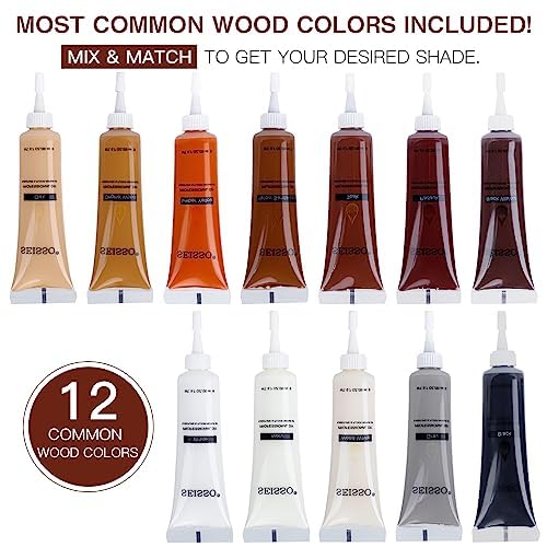 Wood Filler Stainable, SEISSO Wood Furniture Repair Kit for Wooden Scratches, Wear & Tear Cover Remover - Touching up Any Colors Wood Laminate Floor Hardwood - 12 Colors