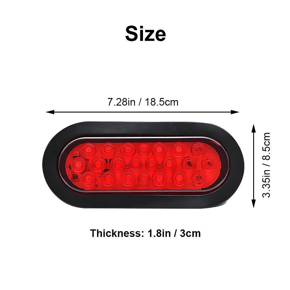 Yanchaofeiauto 6" Oval Red LED Trailer Lights Kit 2PCS 22 LEDS IP68 Waterproof Stop/Turn/Brake Tail Lights Compatible with Truck RV Boat Bus Lorry Camper Van Caravan