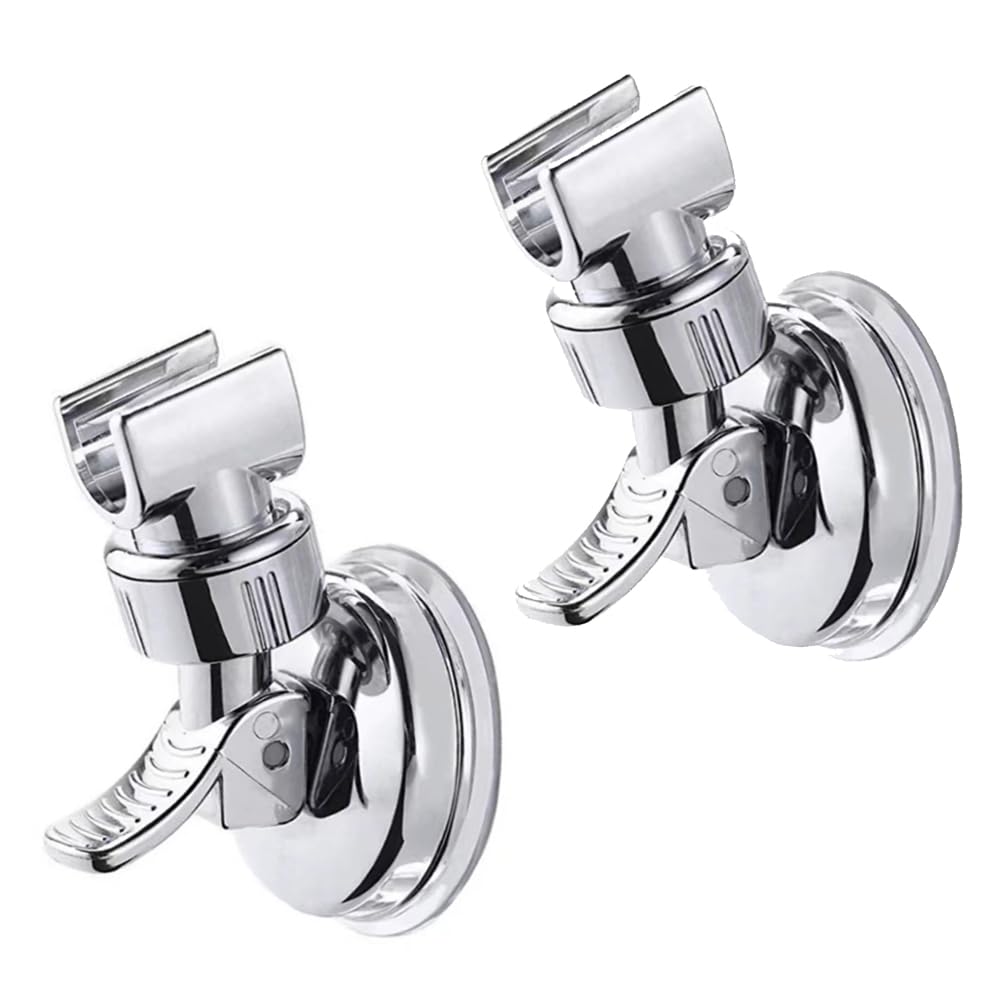 2Pack Adjustable Shower Head Holder,Wall Mounted Suction Cup Stand Removable Suction Cup Handheld Shower Head Bracket No Drill Shower Head Bracket with Chrome Polished for Bathroom