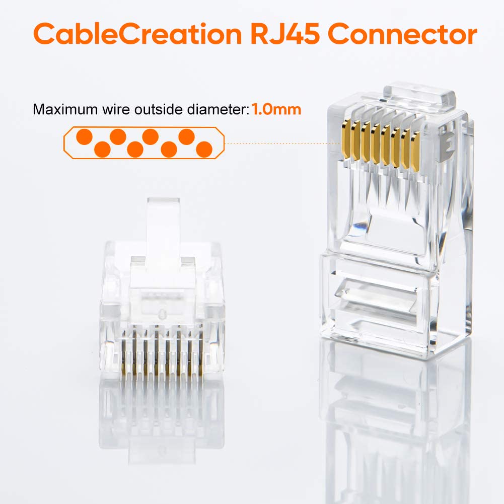 Cat6 RJ45 Ends, CableCreation 100-Pack Cat 6 Connector, CAT6 / CAT5e RJ45 Connector, Ethernet Cable Crimp Connectors UTP Network Plug for Solid Wire and Standard Cable, Transparent