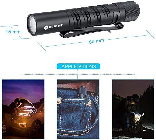 OLIGHT I3T EOS Slim EDC Flashlight, 180 Lumens Tail Switch Tiny Flashlight with Dual Direction Pocket Clip, Powered by AAA Battery, for Dog Walking, Camping, Hiking (Black)