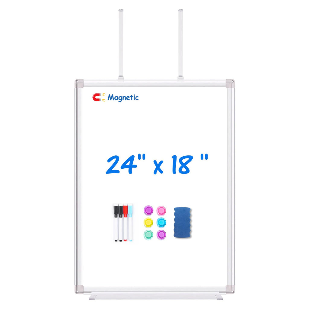 Magnetic Dry Erase Board for Doors, 24x18 Inch Whiteboard with Adjustable Long Arm Hook Mount - Easy to Install, Portable Hanging White Board for Home, Dorm Room, Office Cubicle & Small Spaces