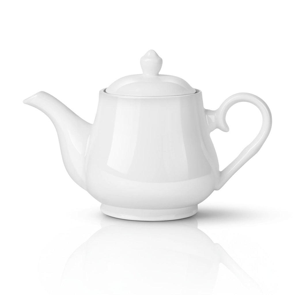 Flexzion Ceramic Teapot - 24oz White Porcelain Tea Pot with Lid for Loose Leaf or Bagged Tea, Small 2-3 Cup Personal Teapot, Classic Ceramic Teapots for Brewing, Microwave & Dishwasher Safe
