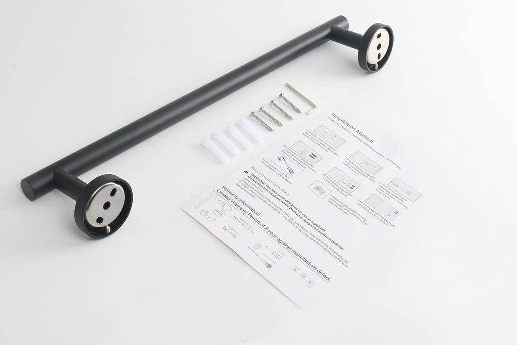 TocTen Bath Towel Bar - Thicken SUS304 Stainless Steel Bathroom Towel Holder, Towel Rod for Bathroom Heavy Duty Wall Mounted Towel Rack Hanger (16IN, Black)