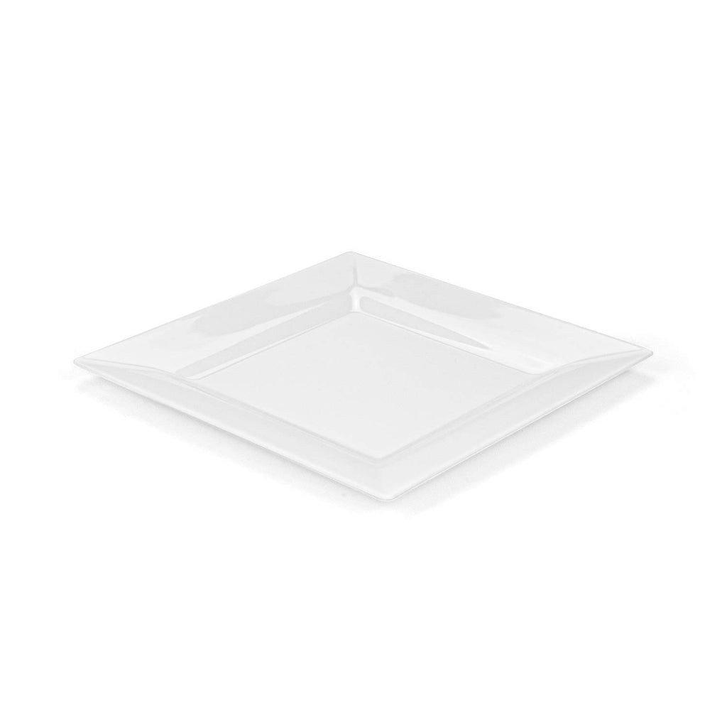 Suwimut 70 Pack White Square Plastic Plates, Heavy Duty 35 Pieces 9.5 Inch Dinner Plates and 35 Pieces 6.5 Inch Dessert/Salad Plates, Fancy White Disposable Plates for Wedding Birthday Party