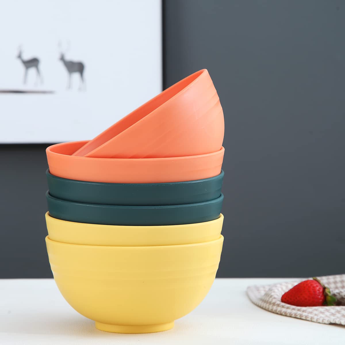 Kyraton Plastic Cereal Bowls 8 Pieces, Unbreakable and Reusable Light Weight Bowl for Rice Noodle Soup Snack Salad Fruit BPA Free Dishwasher Safe (Mutil Color)
