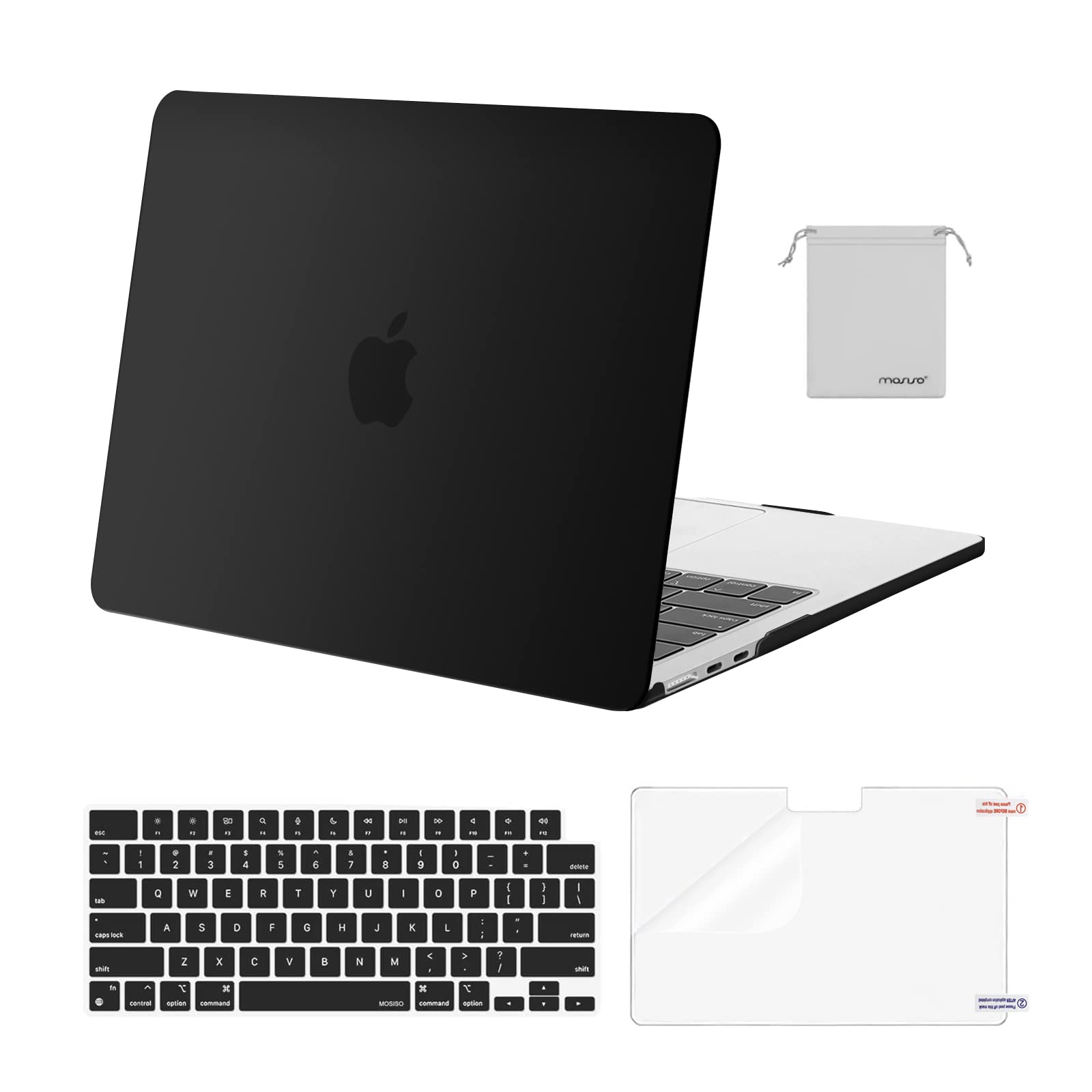 MOSISO Compatible with MacBook Air 13 inch Case M5 2026 M4 2025 M3 M2 2024-2022 A3449 A3240 A3113 A2681, Hard Shell&Keyboard Cover&Screen Film&Pouch for MacBook Air 13.6 inch Case, Black