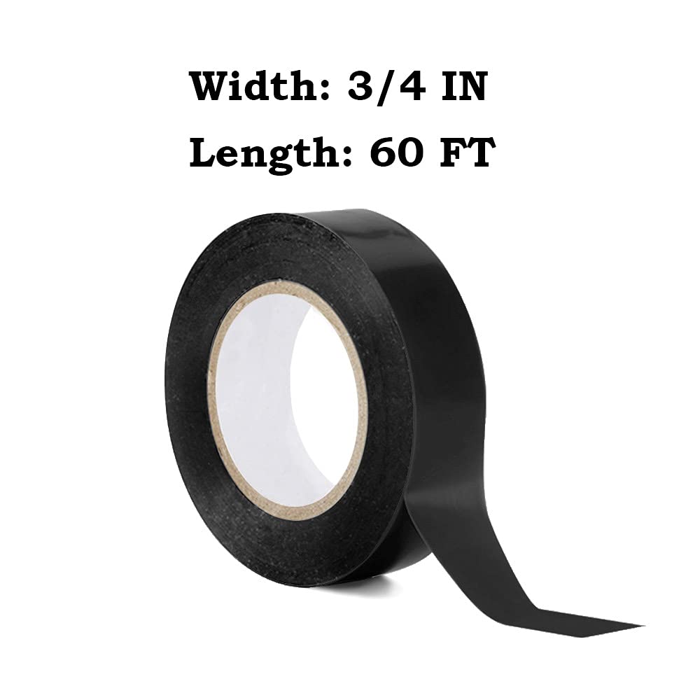 HEYSTYLE 10 Rolls PVC Electrical Tape, 3/4 in x 60 ft, Flame Retardant and Waterproof, Strong Adhesive Insulation Tape, UL Listed–Rated for Max. 600V and 80°C Use (Black)