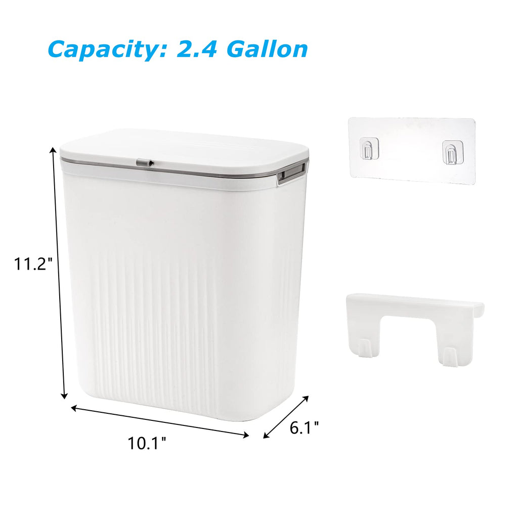 Frcctre 2 Pack Compost Bin for Kitchen, 2.4 Gallon/9L Hanging Trash Can with Lid Garbage Can for Countertop or Under Sink, Wall Mounted Counter Waste Bin for Kitchen Bathroom Bedroom Office