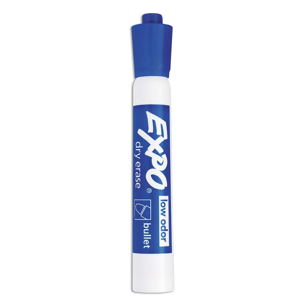 EXPO Dry Erase Markers, Low Odour Ink, Blue, Bullet Tip, 12 Count