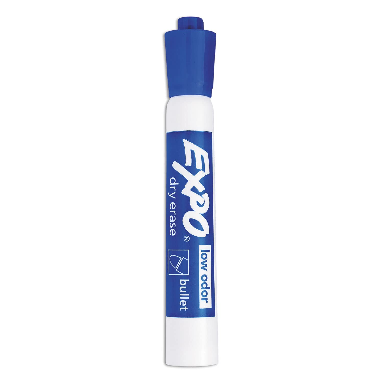 EXPO Dry Erase Markers, Low Odour Ink, Blue, Bullet Tip, 12 Count
